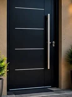 Porte d'entrée aluminium noire avec barre de tirage inox